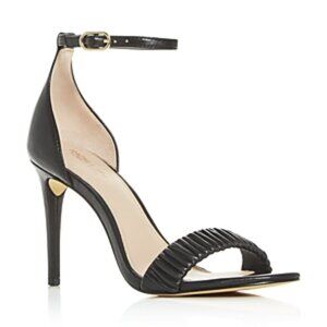 RACHEL ZOE Black Ruched Esme Stiletto Leather Heeled Sandals Size 8